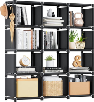 Book Shelf, 12 Cube Storage Organizer, DIY Bookcase, Metal Bookshelf,Tall Book case