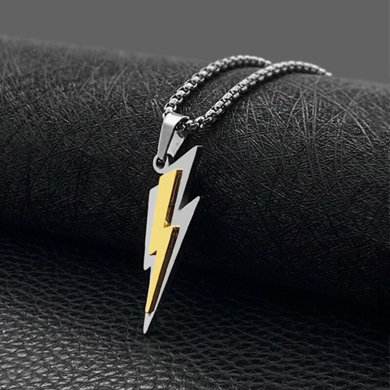 Men's Fashion Jewelry Silver & Gold Lightning Bolt Pendant Necklace