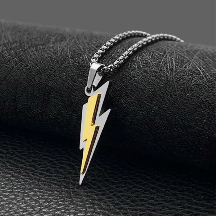 Men's Fashion Jewelry Silver & Gold Lightning Bolt Pendant Necklace