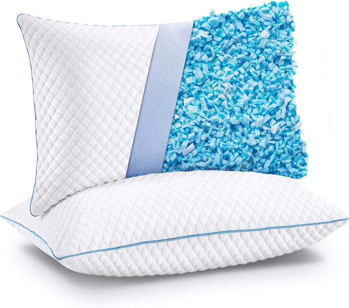 Cooling Bed Pillows Queen Size Set of 2, Shredded Memory Foam Pillows Cool Cold Pillow for Side Back Stomach Sleepers