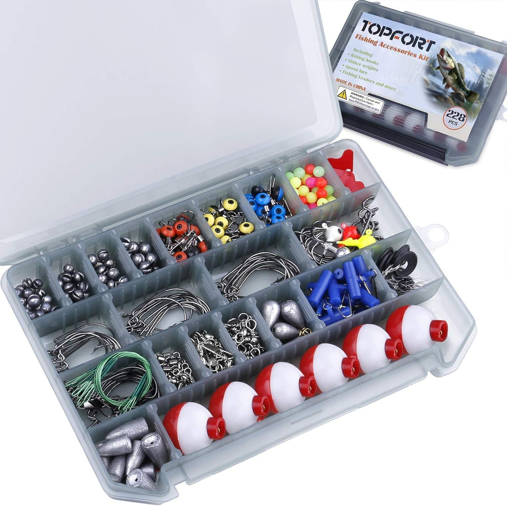 Fishing Accessories Kit, Including Jig Hooks, Bullet Bass Casting Sinker Weights, Fishing Swivels Snaps (228pcs)