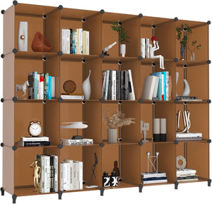 20-Cube Storage Organizer, Closet Organizer Storage Shelf Bookcase Bookshelf with Metal Hammer, Brown