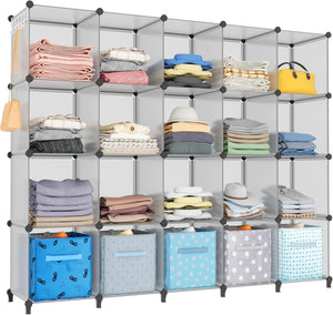 20-Cube Storage Organizer, Closet Organizer Storage Shelf Bookcase Bookshelf with Metal Hammer, Light Grey