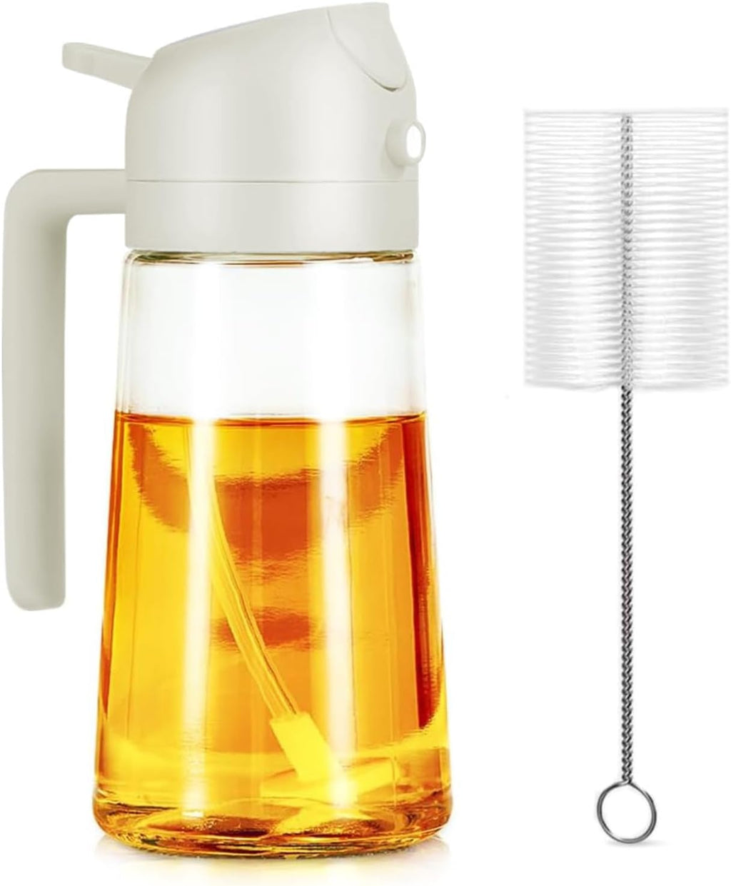Oil Spray Bottle, 470 ml/16 oz Oil Spray and Oil Container, Strong Fogging Spray Glass Bottle (White)
