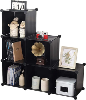 6-Cube Closet Storage Shelves with Wooden Mallet, Black