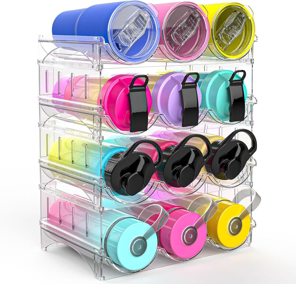 Stackable Water Bottle Holder for Kitchen Pantry, Fridge, Cabinet,Tumbler Travel Cup Holder, Each Rack Holds 3 Containers【1】