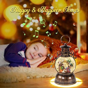 Christmas Lantern Snow Globe, Nativity Christmas Water Globes with 6H Timer, Battery Operated & USB Powered