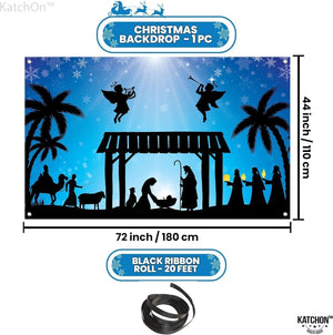 Large Holy Nativity Christmas Banner Manger Scene Party Decorations, 72x44 Inch, Jesus Shadow Blue