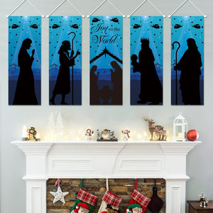 5PCS Holy Nativity Christmas Decorations Outdoor Manger Scene Religious Hanging Banner