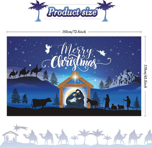 Merry Christmas Nativity Barn Birth of Jesus Backdrop Religious Xmas Photography Booth Prop Banner,  72.8 x 43.3 Inch