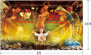 6 X 3.6ft Large Birth of Jesus Banner Christmas Night Manger Nativity Scene Photography Backdrop