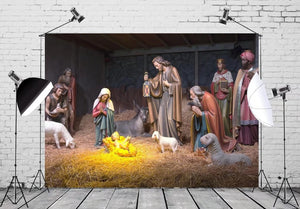 7x5ft Christmas Nativity Scene Photography Backdrop Manger Photograhic Background Christian Holy Family