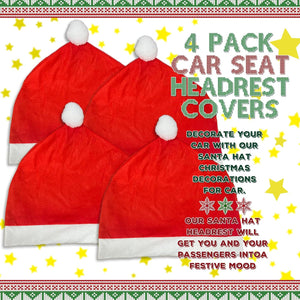 4-Piece Santa Claus Hat Car Seat Headrest Cover Cute Christmas Decoration