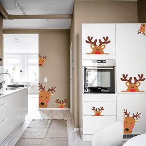 Adorable Reindeer Wall Stickers for Nursery Car Christmas Decor, 10 Count