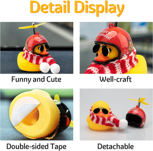 Yellow Duck Car Dashboard Decorations with Propeller Helmet for Christmas Decor