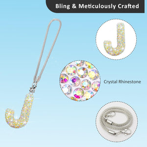 Rainbow J Shape Bling Crystal Pendant Car Accessories for Women, Hanging Cute Rhinestone