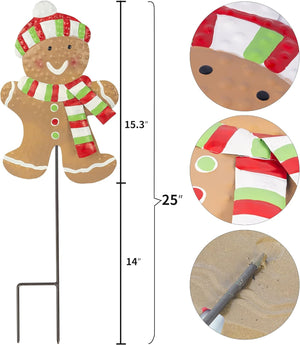 2 Pack Christmas Metal Stakes, 24.8 inch Gingerbread Boy and Girl Yard Sign Stake