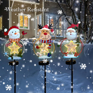 3 Pack Christmas Stake Decor, Outdoor Garden Solar Light Metal Snowman/Santa Claus/Reindeer Yard Stakes with LED Lights