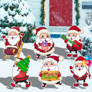 6 PCS Christmas Yard Signs, Santa Claus Garden Signs Lovely Outdoor Decor Xmas