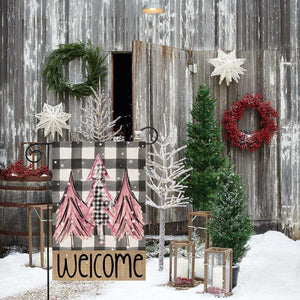 Welcome Christmas Pink Trees Garden Flag 12x 18 Inch