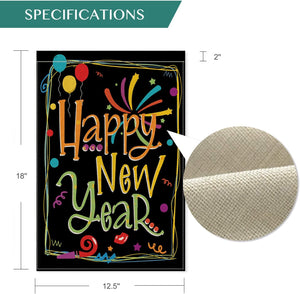 Happy New Year Garden Flag Vertical Double Sized, Balloon Firework Celebration