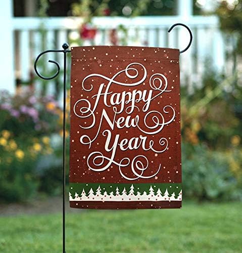 Happy New Year Garden Flag - 12" x 18", Red, Green, White, Double Sided Christmas Garden Accessories