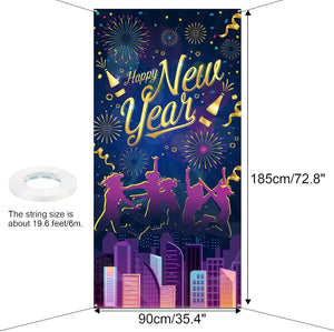 Happy New Year Door Cover, Large Fabric Backdrop Banner