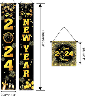 2024 Happy New Year Porch Sign, 3pcs New Years Eve Party Supplies