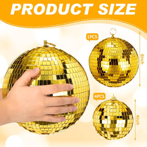 5 Pieces Disco Ball Mirror Ball Disco Party Decorations with Hanging Ring (Gold,8 Inch, 4 Inch)