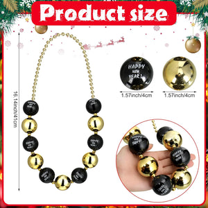 12 Pcs Happy New Year Jumbo Ball Necklace 2024 Black