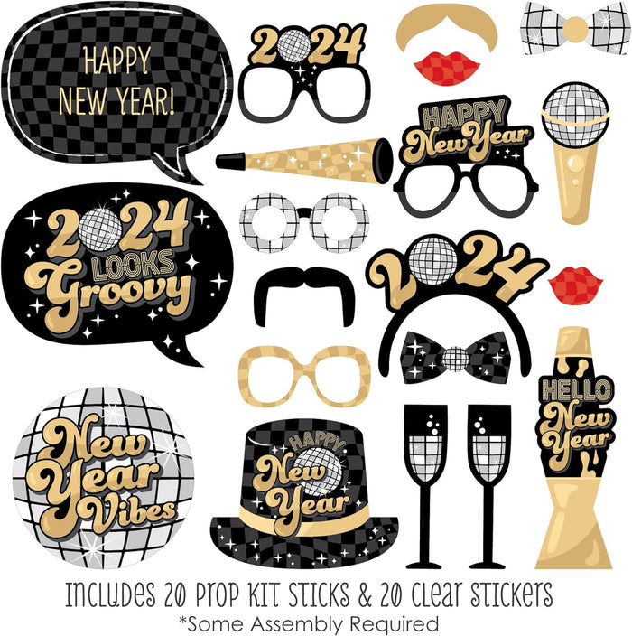 Big Dot of Happiness Disco New Year, Party Photo Booth Props Kit - 20 Count