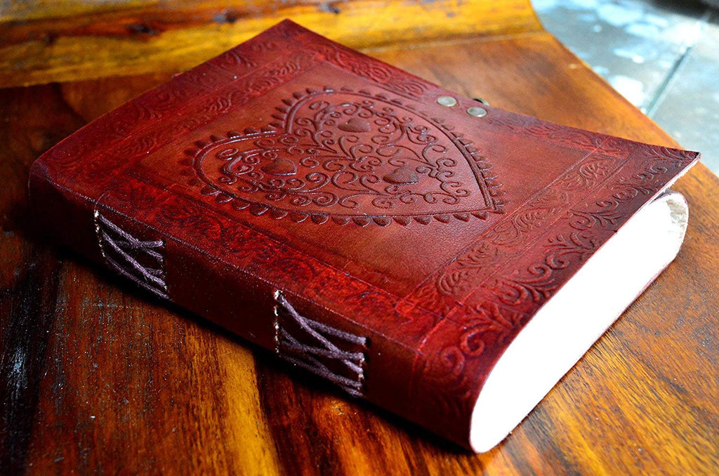 LEATHER JOURNAL Heart Engraved Cute Handmade Writing Notebook 7 x 5 Inches