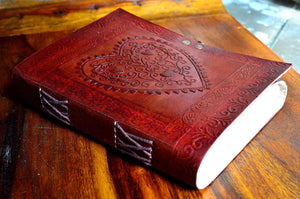 LEATHER JOURNAL Heart Engraved Cute Handmade Writing Notebook 7 x 5 Inches