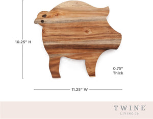 Rustic Farmhouse Pig Acacia Wood Cheese Board, Natural Wood, 11" by 9.8", Cute Gourmet Gift