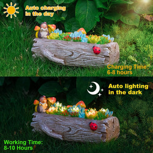 Solar Garden Outdoor Statue Lights Succulent Plants Artificial Imitation Wood Potted Lawn Decor