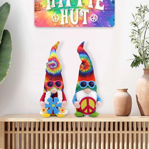 Hippie Gnomes Groovy Plush Gnome Decorations with Peace Sign Sunglasses Spring Summer Tie Dye