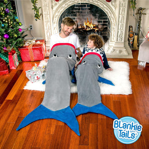 Wearable Shark Blanket, Shark Tail Double Sided Cozy Minky Fleece Throw Blanket (Gray & Blue)