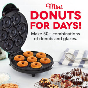 Mini Donut Maker Machine for Kid-Friendly Breakfast, Snacks, Desserts & More with Non-stick Surface, Makes 7 Doughnuts - Aqua