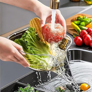 Fruit Cleaning Bowl with Strainer Container, Kitchen Sink Food Collector Drainer (2PCS, Transparent + Gray)