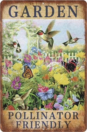 Vintage Garden Signs Pollinator Friendly Retro Yard Metel Tin Signs