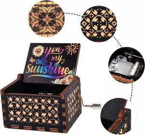 You are My Sunshine Wood Music Boxes,Laser Engraved Vintage Wooden Sunshine Musical Box