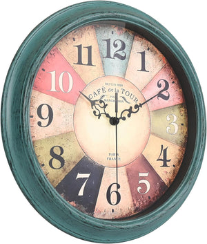 12-Inch Teal Retro Rustic Style Decor Wall Clock Battery Operated Silent Non-Ticking Clocks