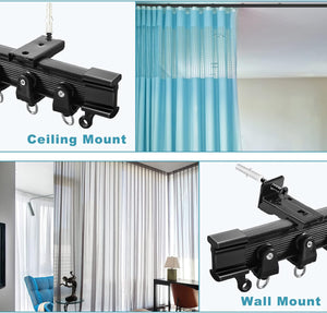 10Ft Flexible Bendable Curtain Track Ceiling Wall Mount Black Curved Heavy Duty RV Sliding Curtain Rail System, Black