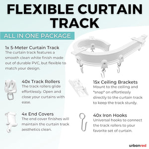 Flexible Bendable Curtain Track, 5 Meters (16.4FT), Ceiling Mount for Rail with Curtain System