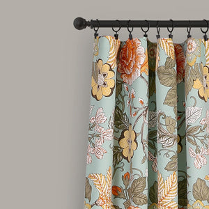 Blue and Green Sydney Curtains | Floral Garden Room Darkening Window Set for Living, Dining, Bedroom x 52, 84" L Panel Pair