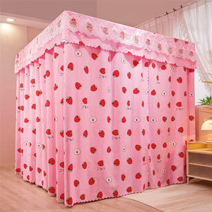 4 Four Corner Post Bed Curtain Canopy Cute Net Canopies for Girls Bedroom Decoration (Pink-Flower, Queen)