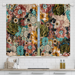 Bohemian Floral Bathroom Window Curtains Mandala Colorful Blossom Indian Medallion Paisley, 27.5x39 Inch 2 Panels