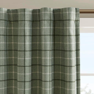 Plaid Curtain Window, Thermal Insulated Fleece Lining, 1-Single Panel Pack, 50" x 84" Rod Pocket, Green