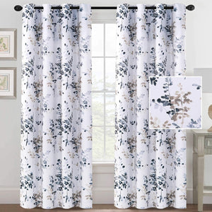 Vintage Classical Floral Printed Drapes Sound Proof Grommet Curtains, Bluestone and Taupe, 2 Panels Set , 52" x 95"