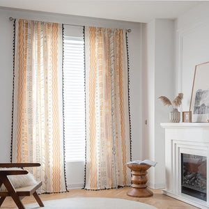 2 Panels Semi Blackout Living Room Darkening Curtains, ,Geometric Tribal Cotton Linen, 59" x 63"